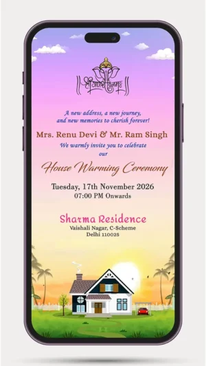 Animated House warming ceremony Invitation Video for Griha Pravesh Nimantran Ceremony – HW 105