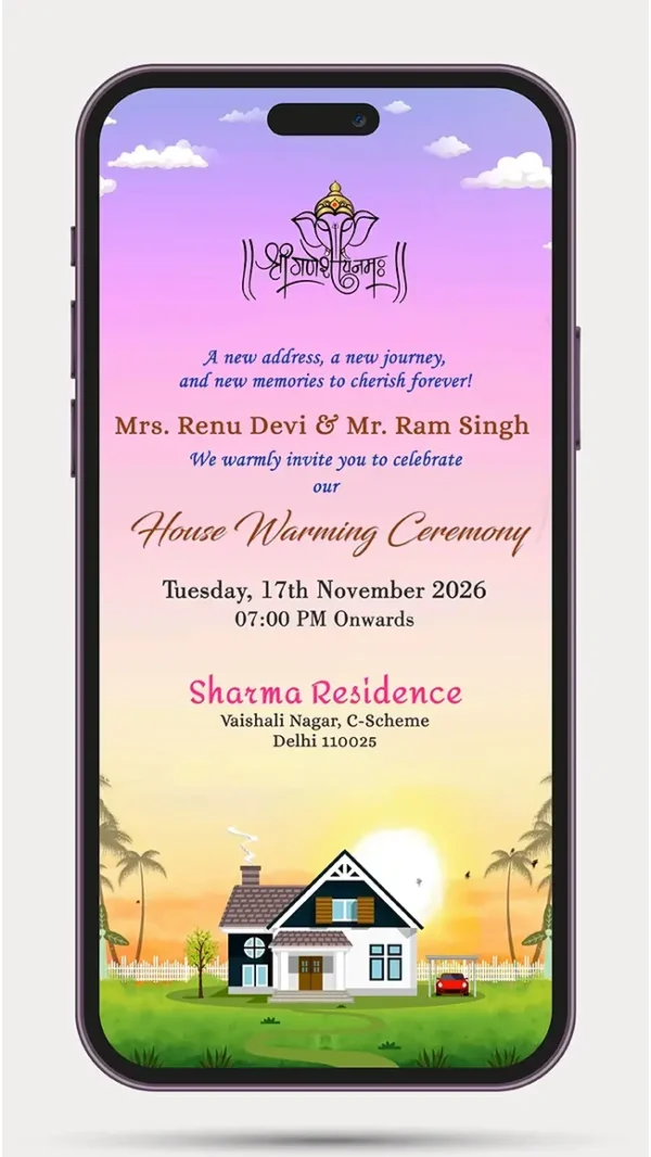 Animated House warming ceremony Invitation Video for Griha Pravesh Nimantran Ceremony – HW 105
