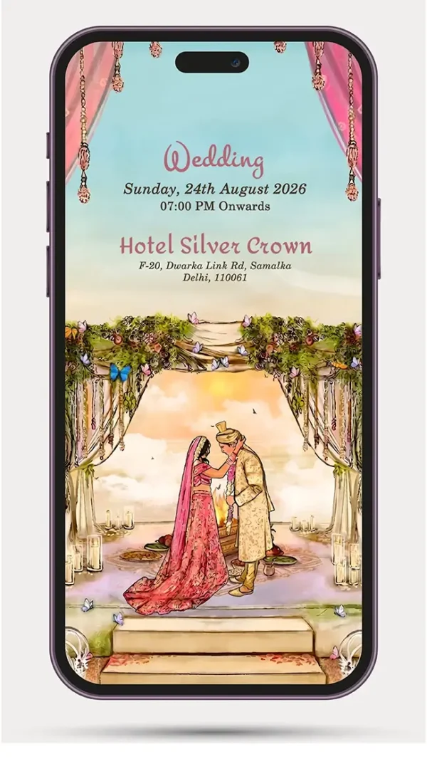 Animated WhatsApp wedding invite video template with elegant digital wedding invitation design for Indian weddings