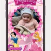 1st birthday invitation card for baby girl on Princess Theme with pink castle, crown, floral decorations, and elegant digital birthday invite video – 25 PR.