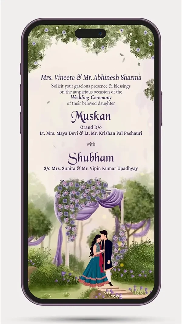 Best Wedding Invitation Video card for WhatsApp – Digital Wedding Invite Template 213 PR with elegant wedding animation and personalized invitation details