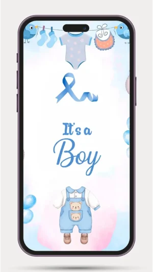 Birth Announcement Invite Video for Baby Boy with cute baby theme and personalized newborn announcement design.