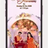 Personalized caricature ring ceremony invitation video with animated couple for engagement ceremony digital invite.