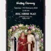Caricature wedding invitation online with personalized couple face illustration, animated digital wedding invite video for WhatsApp and social media sharing.