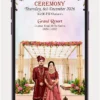 Couple caricature wedding invitation video featuring animated bride and groom with luxury digital wedding invitation design for Indian wedding and WhatsApp invite.