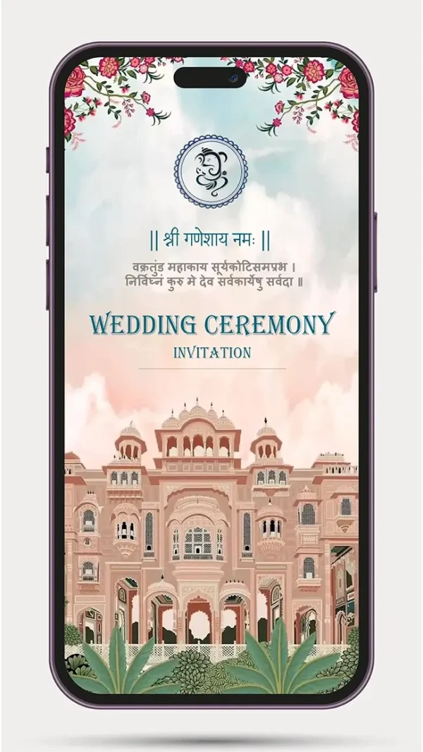 Luxury Indian digital wedding invitation video for WhatsApp sharing, elegant animated wedding invite design with premium royal theme for modern Indian weddings.
