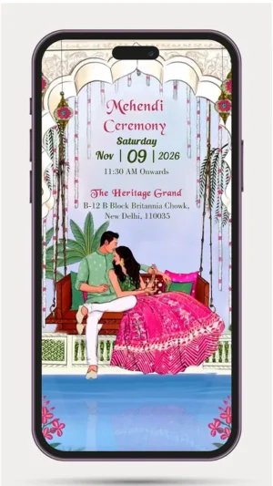 Premium wedding invitation card video featuring a luxury Digital Lagan Invitation design for Indian weddings, personalized with couple names, wedding details, venue, and celebration schedule.