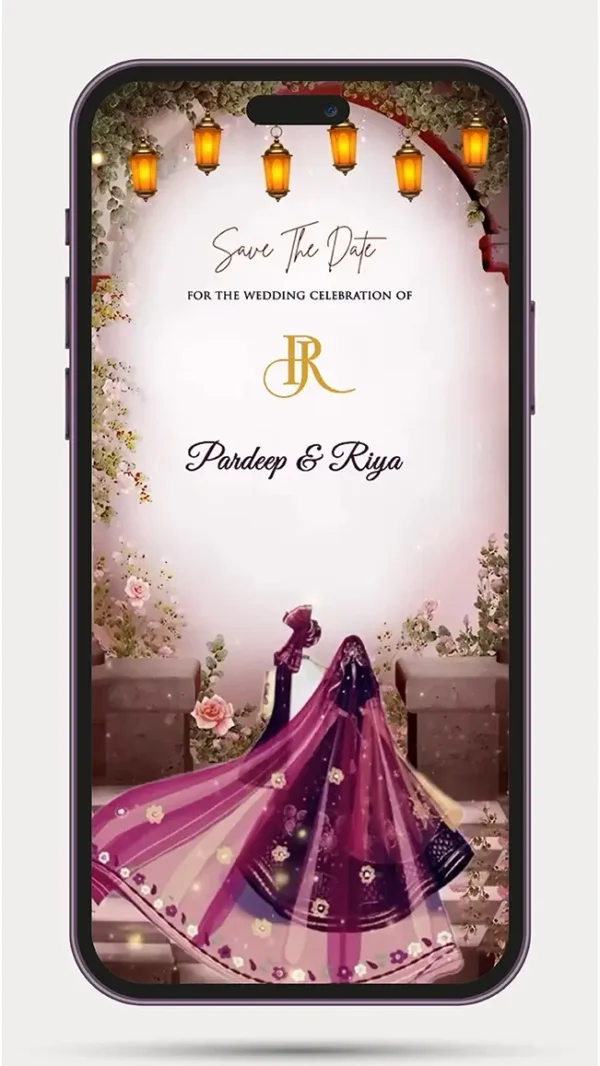 save the date indian wedding invitation with luxurious floral design and customizable couple details.