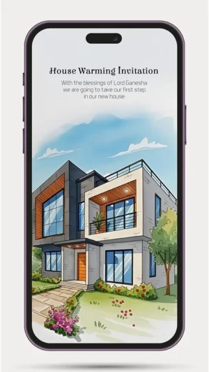 House warming ceremony Invitation Video with elegant Griha Pravesh digital invitation design for WhatsApp sharing – HW 109.