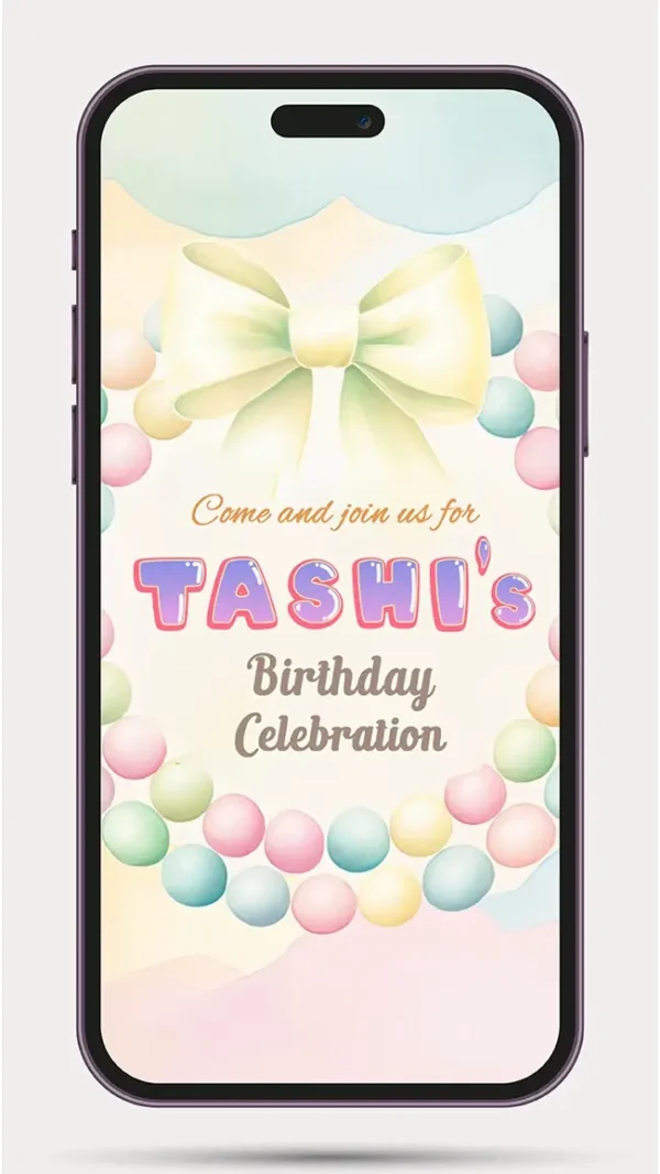 Kids Birthday Invitation Video for First Birthday Invite with colorful animated theme, personalized digital birthday invitation for WhatsApp – 23 PR.