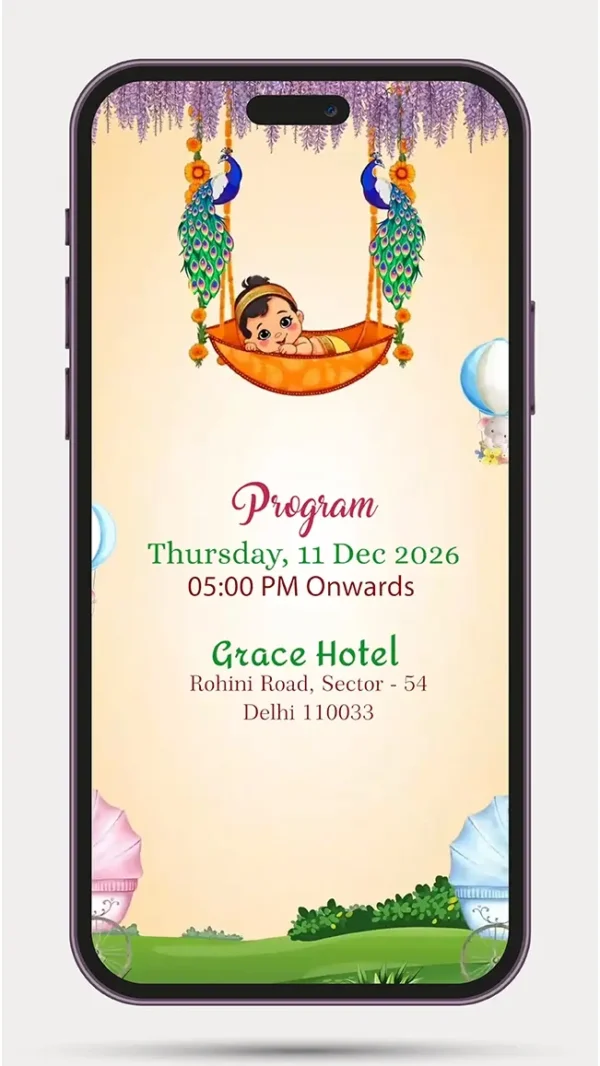 Krishna Theme Baby Shower Invitation | Indian Baby Shower Invite Video BS 103 with Little Krishna-inspired traditional digital invitation design.