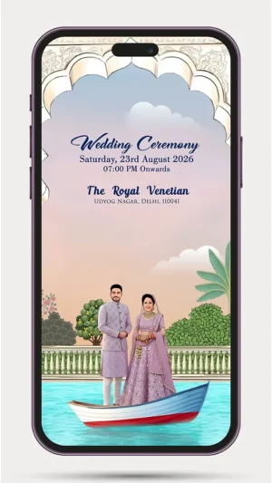 Luxury Caricature Wedding Invite Video with Personalized Couple Face Illustration | Digital Wedding Invite – 225 PR