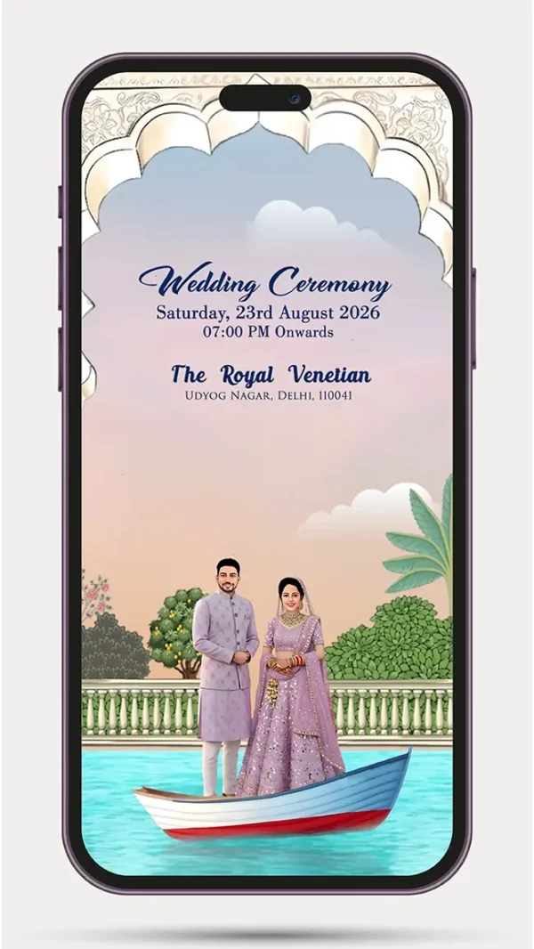 Luxury Caricature Wedding Invite Video with Personalized Couple Face Illustration | Digital Wedding Invite – 225 PR