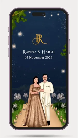 Luxury save the date marriage invitation with elegant gold theme, premium digital wedding invite for WhatsApp and social media sharing.