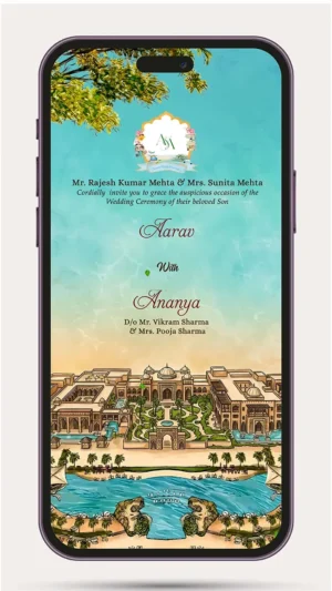 Modern Indian Wedding E Invitation Video with elegant digital wedding card design, stylish animations, customizable wedding details, and premium WhatsApp wedding invite template.