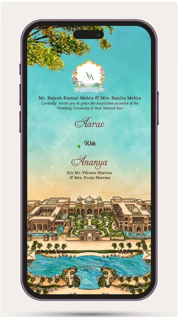 Modern Indian Wedding E Invitation Video with elegant digital wedding card design, stylish animations, customizable wedding details, and premium WhatsApp wedding invite template.