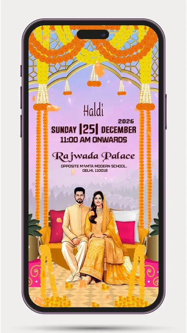 Online Face Caricature Wedding Invitation Video with Couple Face Illustration | Personalized Animated Digital Wedding Invitation Template – 203 PR