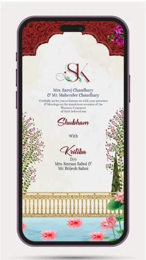 Elegant Online Marriage Invitation Video – Wedding Invite Design 119 PR featuring a luxury digital Indian wedding invitation with customizable names, wedding details, and premium animated visuals.