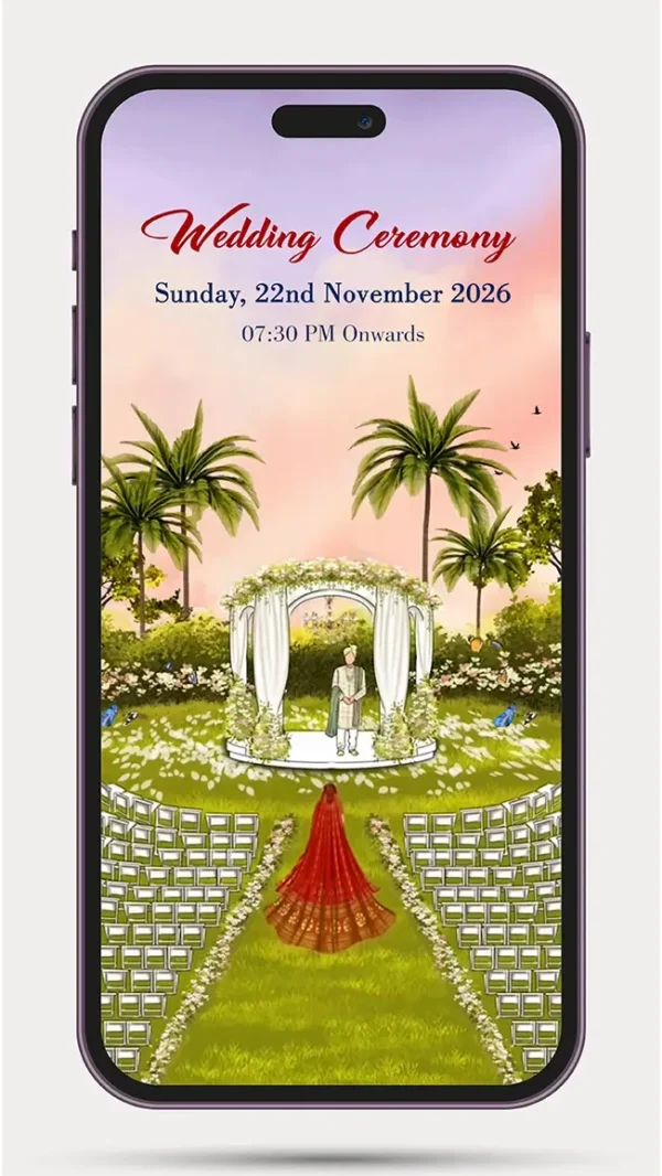Online Wedding Invitation Video template featuring a digital Indian wedding invitation design for WhatsApp sharing and wedding announcements