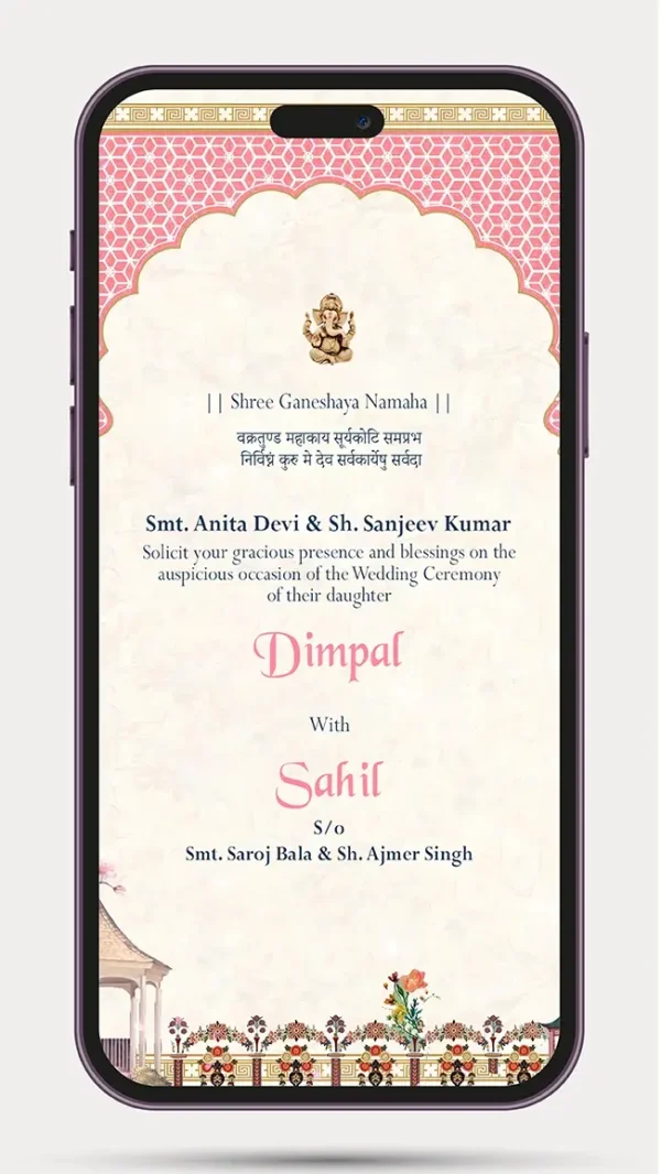 Traditional Hindu Wedding Invitation Video with elegant Indian wedding theme, classic floral design, customizable digital wedding invite for WhatsApp and social media.