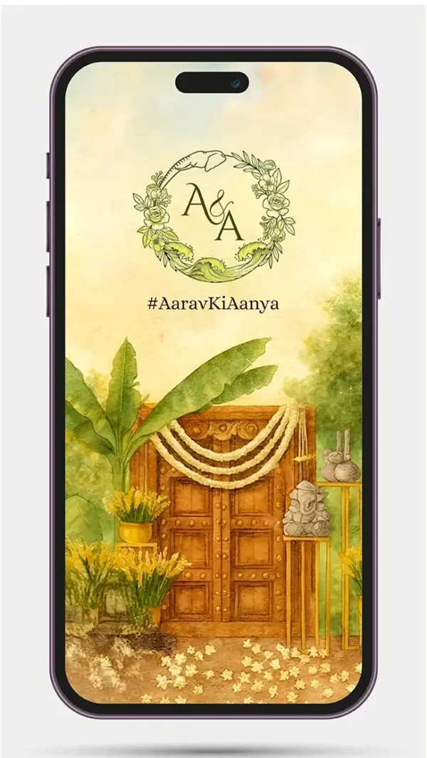 Wedding Ceremony Invitation Video Digital Wedding Invite Design 27 Ai for WhatsApp, elegant Indian wedding invitation video template with customizable wedding details.
