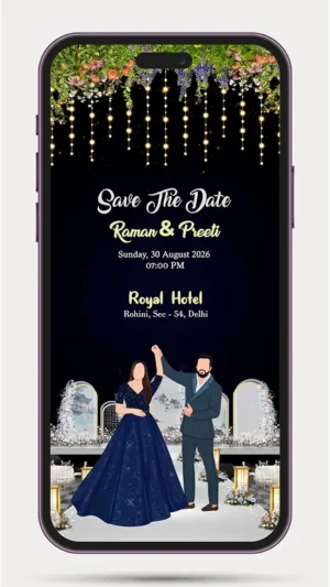 Free Wedding Save The Date E Invite digital wedding invitation video for WhatsApp with elegant floral design and modern Save The Date animation.