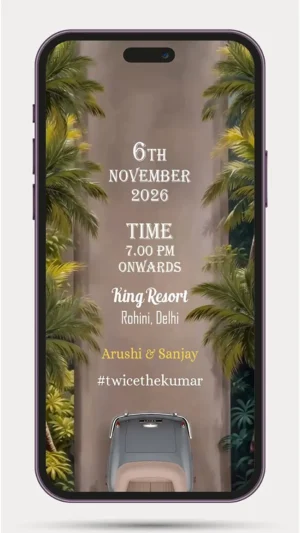 Free Wedding Save The Date E Invite video invitation with luxury floral design, romantic animations, and personalized wedding details for WhatsApp sharing.