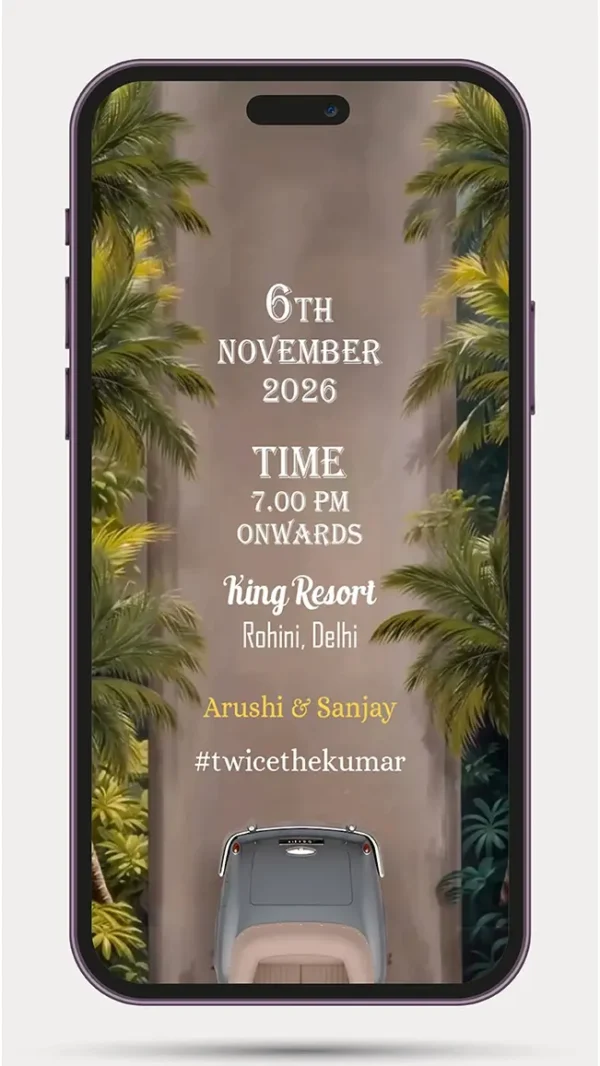 Free Wedding Save The Date E Invite video invitation with luxury floral design, romantic animations, and personalized wedding details for WhatsApp sharing.