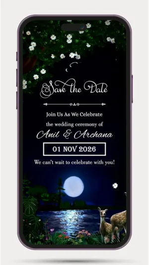free Save The Date Video Invite with floral theme and modern digital wedding e-invitation design for WhatsApp sharing.