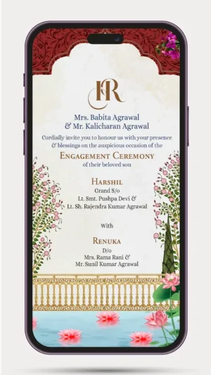Engagement Invite Video | Elegant Ring Ceremony Invitation Video Template for Digital WhatsApp Wedding Invitation with Beautiful Floral Design and Modern Animation