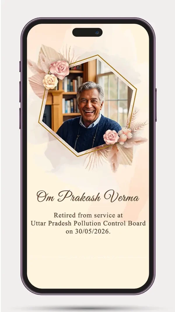 Retirement Party Invitation Video | Retirement Event Invite Video – Elegant Digital WhatsApp Retirement Invitation with Luxury Gold Floral Theme for Farewell Celebration
