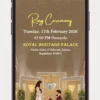 Elegant ring ceremony invitation video template for engagement celebration with floral theme, couple names, event details, and WhatsApp digital invite design.