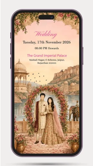 AI wedding invitation video with elegant wedding-themed design