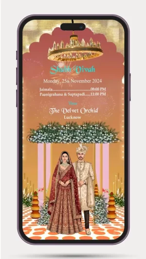 Caricature Wedding Ceremony Invite Video with personalized wedding details