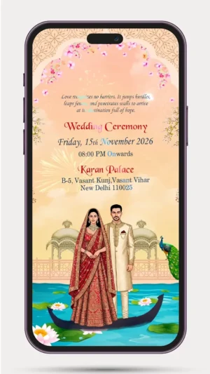 Caricature wedding invitation card invite video featuring a personalized wedding design
