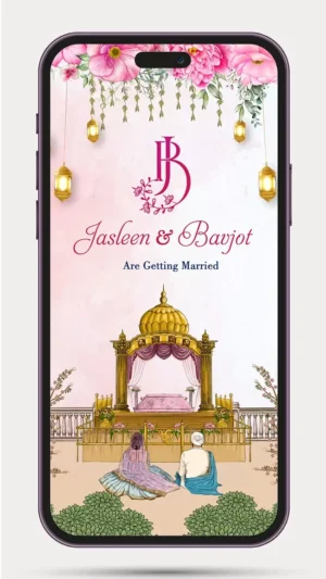 Sikh Wedding Invitation Video Template 163 PR – Elegant WhatsApp Wedding Invite with Traditional Sikh Theme, Floral Design & Anand Karaj Ceremony Invitation