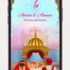 Sikh Wedding Invite Video 152 PR featuring an elegant Punjabi wedding invitation design with traditional Sikh theme, luxurious floral decorations, premium golden accents, customizable bride and groom details, and a modern digital WhatsApp wedding invite.
